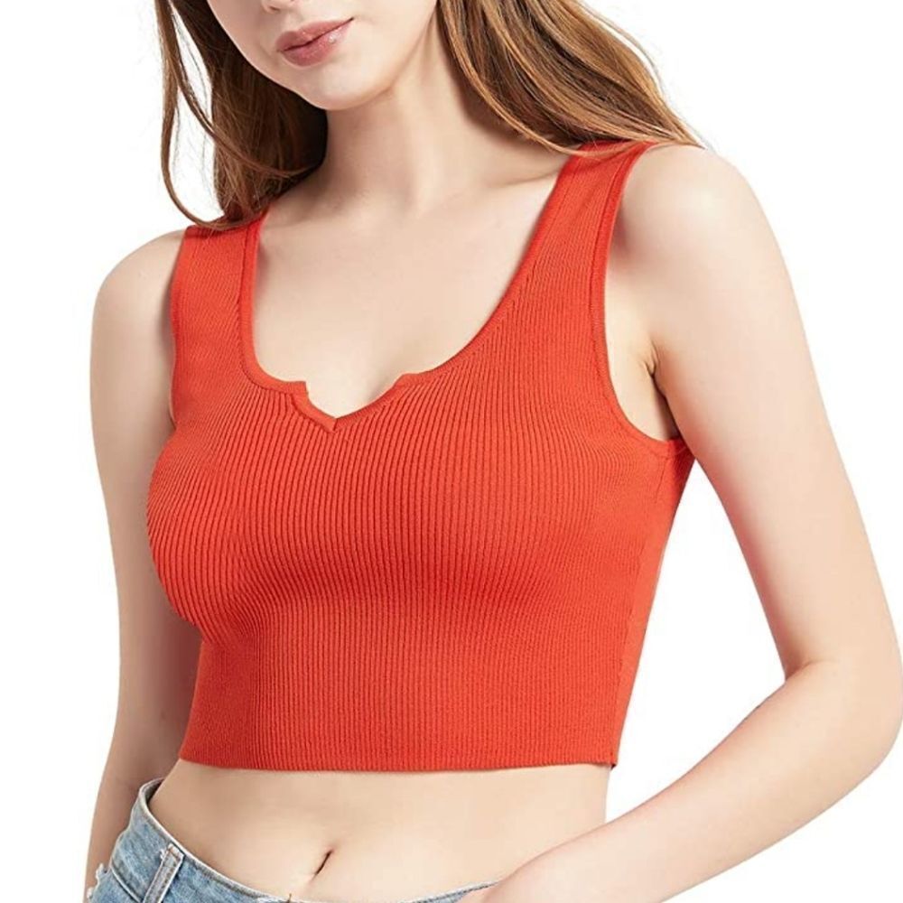 Summer Crop Tops Ribbed Knit Crop Camisole with Sl
